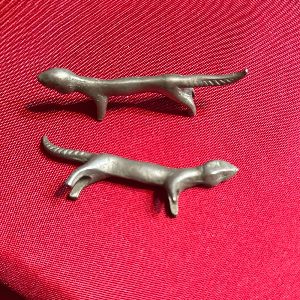 Vintage Silver Tone Dachshund Dog Knife Rests Set of 2 MCM Tableware